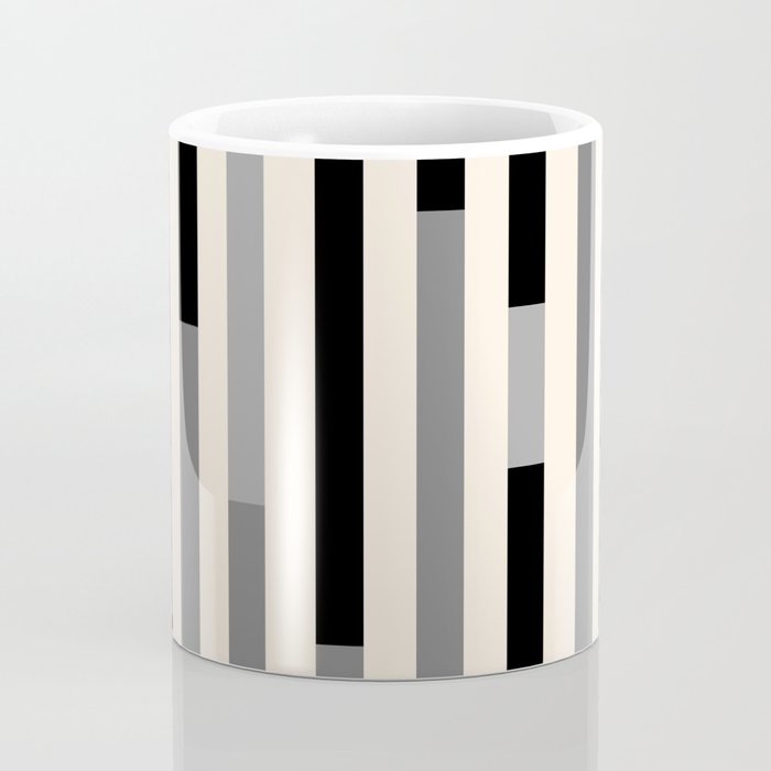 Mid Century Modern Modular Stripes in Black, Gray, and Almond Cream Coffee Mug Gallery Image 4