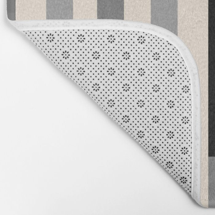 Mid Century Modern Modular Stripes in Black, Gray, and Almond Cream Bath Mat Gallery Image 2