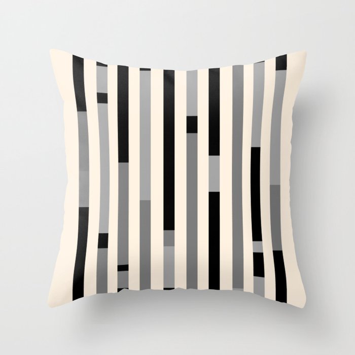 Mid Century Modern Modular Stripes in Black, Gray, and Almond Cream Throw Pillow Gallery Image 1