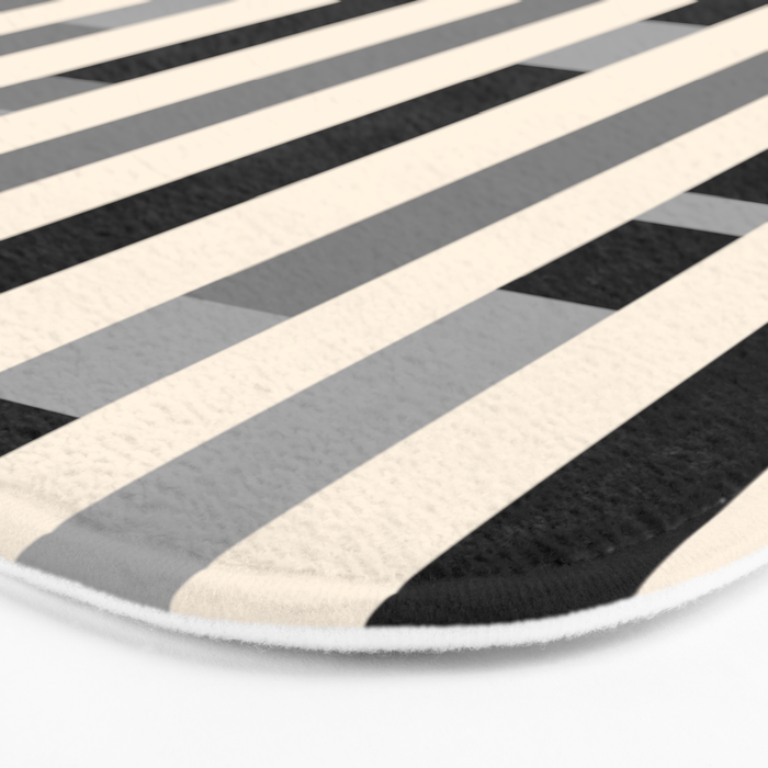 Mid Century Modern Modular Stripes in Black, Gray, and Almond Cream Bath Mat Gallery Image 3