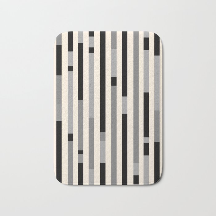Mid Century Modern Modular Stripes in Black, Gray, and Almond Cream Bath Mat Gallery Image 1