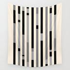 Mid Century Modern Modular Stripes in Black, Gray, and Almond Cream Wall Tapestry Gallery Image 4