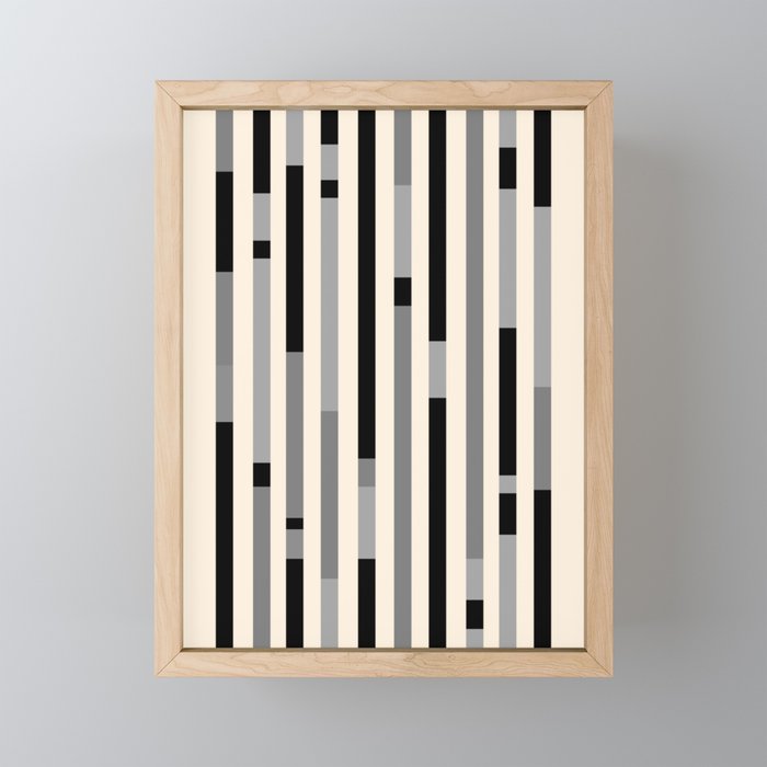 Mid Century Modern Modular Stripes in Black, Gray, and Almond Cream Mini Art Print Gallery Image 1