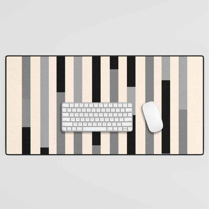 Mid Century Modern Modular Stripes in Black, Gray, and Almond Cream Desk Mat Gallery Image 1