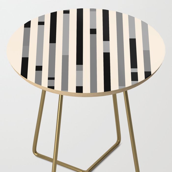 Mid Century Modern Modular Stripes in Black, Gray, and Almond Cream Side Table Gallery Image 2
