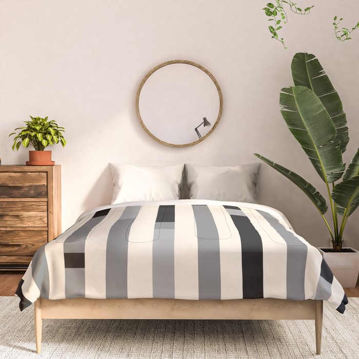 Mid Century Modern Modular Stripes in Black, Gray, and Almond Cream Comforter Gallery Image 3