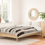 Mid Century Modern Modular Stripes in Black, Gray, and Almond Cream Duvet Cover Gallery Image 2