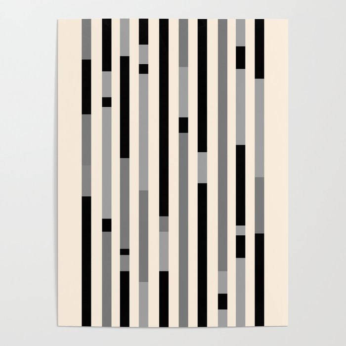 Mid Century Modern Modular Stripes in Black, Gray, and Almond Cream Poster Gallery Image 4