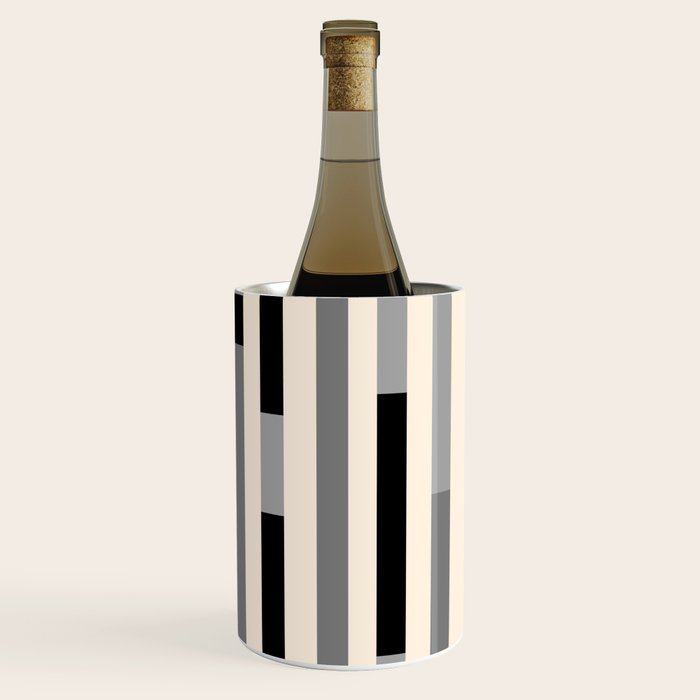 Mid Century Modern Modular Stripes in Black, Gray, and Almond Cream Wine Chiller Gallery Image 3