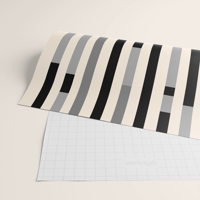 Mid Century Modern Modular Stripes in Black, Gray, and Almond Cream Wrapping Paper Gallery Image 2