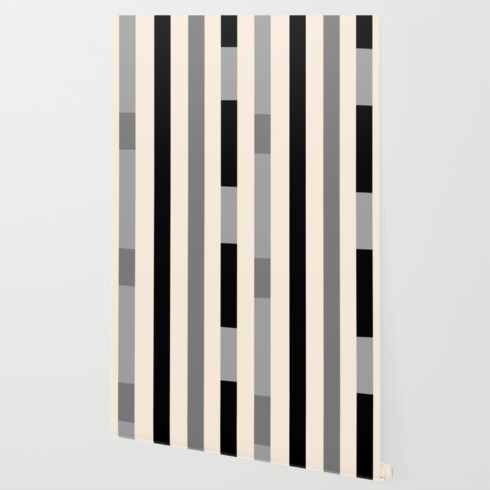 Mid Century Modern Modular Stripes in Black, Gray, and Almond Cream Wallpaper Gallery Image 2