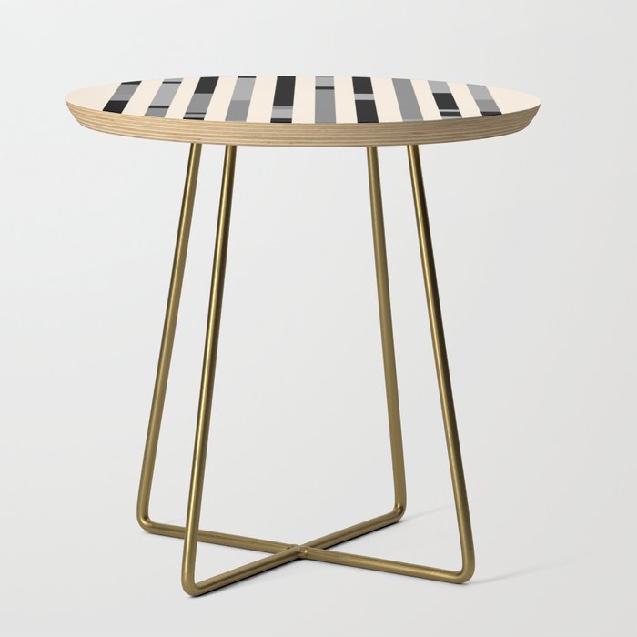 Mid Century Modern Modular Stripes in Black, Gray, and Almond Cream Side Table Gallery Image 1