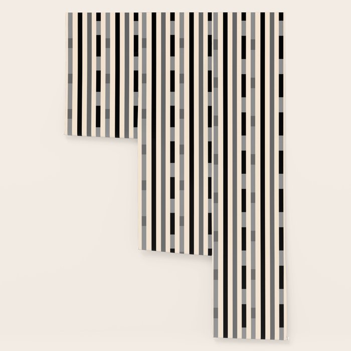 Mid Century Modern Modular Stripes in Black, Gray, and Almond Cream Wallpaper Gallery Image 3