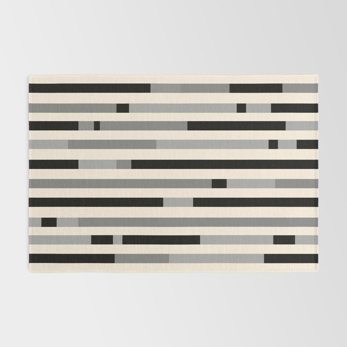 Mid Century Modern Modular Stripes in Black, Gray, and Almond Cream Rug Gallery Image 2