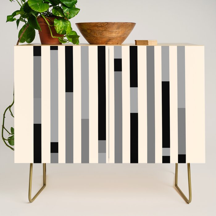 Mid Century Modern Modular Stripes in Black, Gray, and Almond Cream Credenza Gallery Image 1