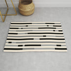Mid Century Modern Modular Stripes in Black, Gray, and Almond Cream Rug Gallery Image 1