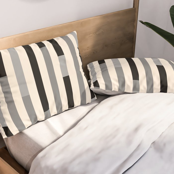 Mid Century Modern Modular Stripes in Black, Gray, and Almond Cream Pillow Sham Gallery Image 2