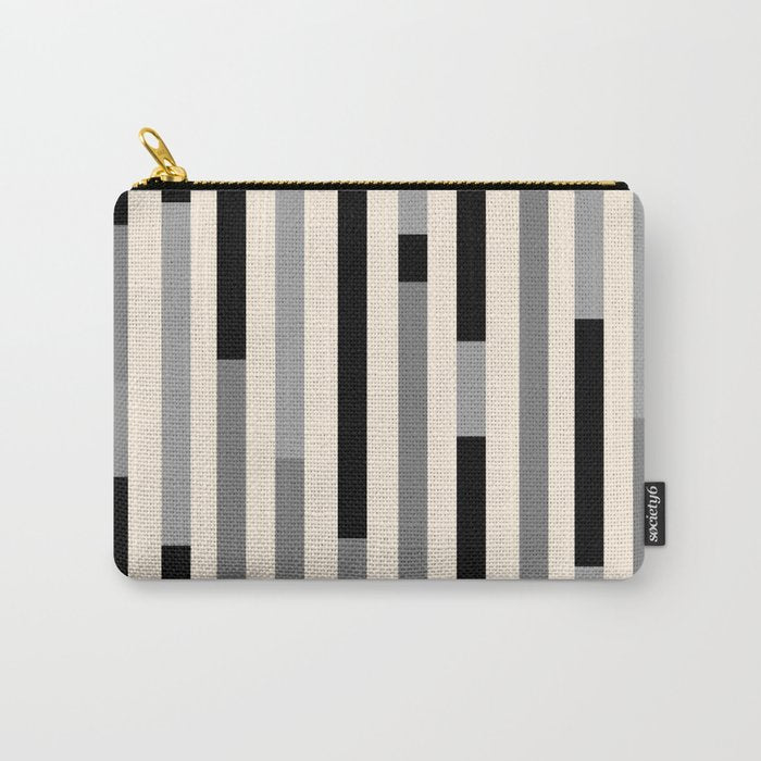 Mid Century Modern Modular Stripes in Black, Gray, and Almond Cream Carry All Pouch Gallery Image 1