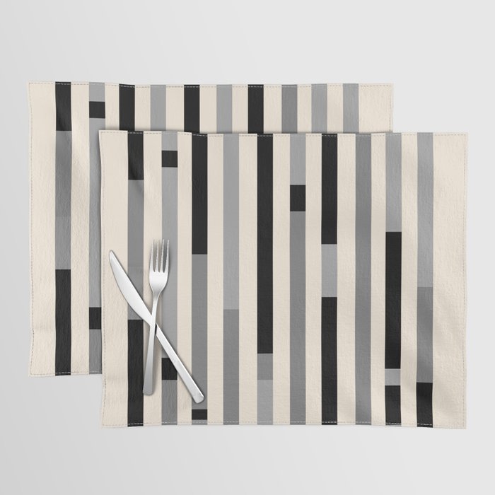Mid Century Modern Modular Stripes in Black, Gray, and Almond Cream Placemat Gallery Image 1