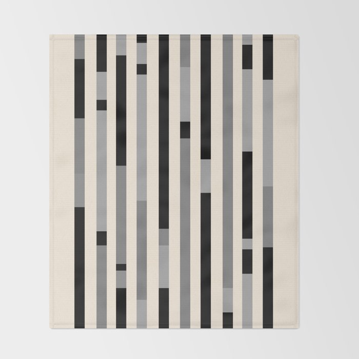 Mid Century Modern Modular Stripes in Black, Gray, and Almond Cream Throw Blanket Gallery Image 2