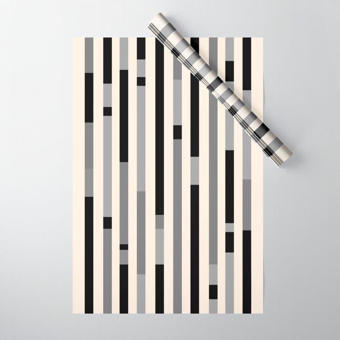 Mid Century Modern Modular Stripes in Black, Gray, and Almond Cream Wrapping Paper Gallery Image 1