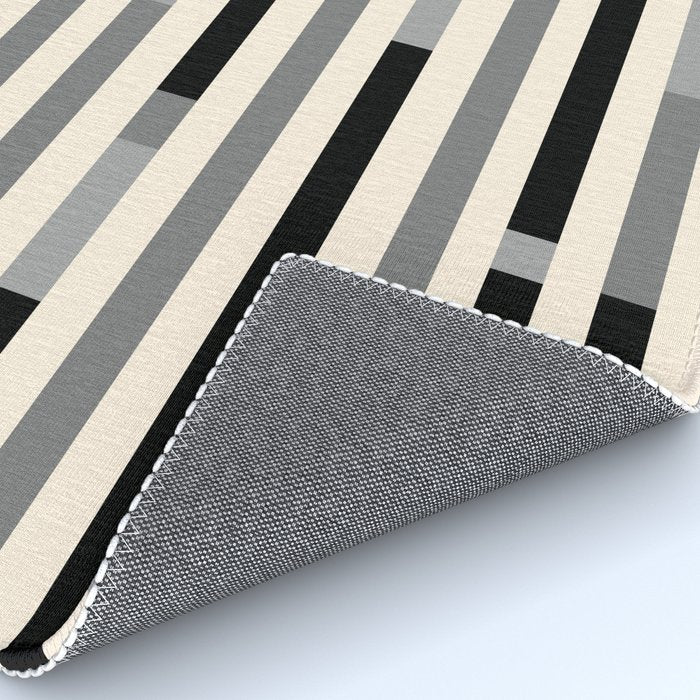 Mid Century Modern Modular Stripes in Black, Gray, and Almond Cream Rug Gallery Image 4