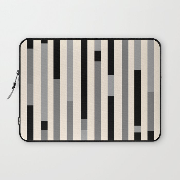 Mid Century Modern Modular Stripes in Black, Gray, and Almond Cream Laptop Sleeve Gallery Image 1