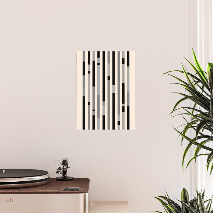 Mid Century Modern Modular Stripes in Black, Gray, and Almond Cream Poster Gallery Image 2