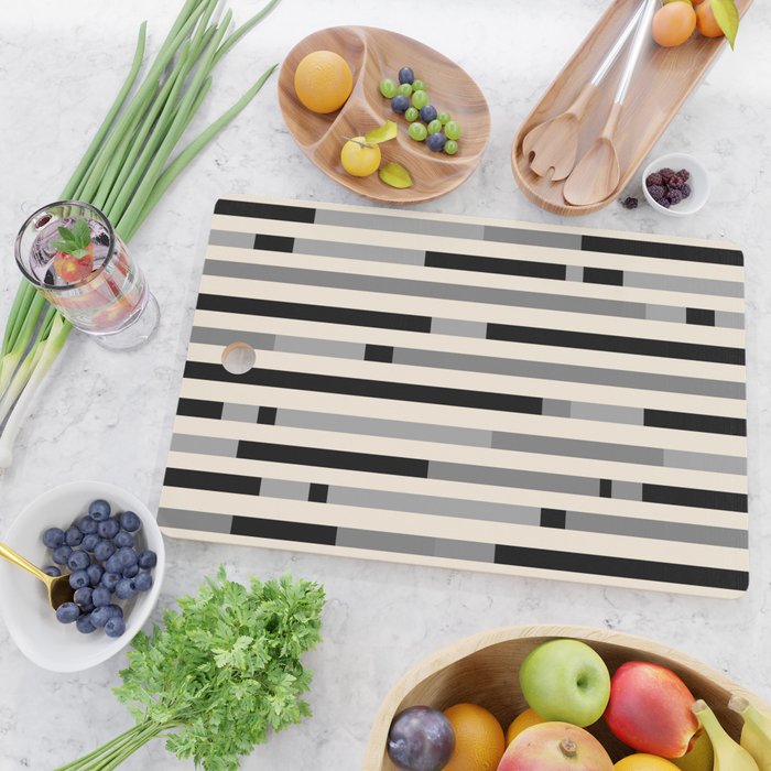 Mid Century Modern Modular Stripes in Black, Gray, and Almond Cream Cutting Board Gallery Image 2