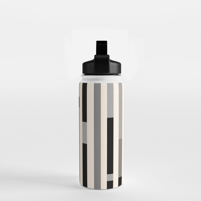 Mid Century Modern Modular Stripes in Black, Gray, and Almond Cream Water Bottle Gallery Image 2