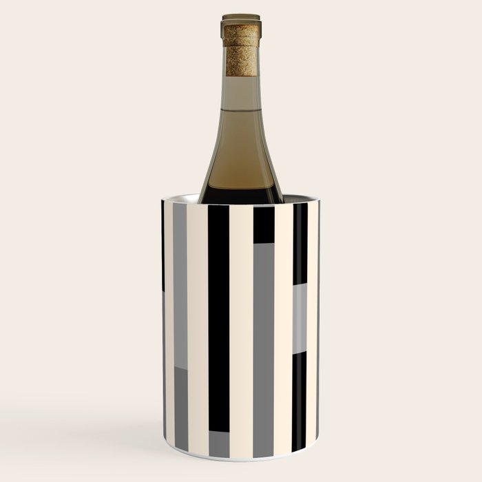 Mid Century Modern Modular Stripes in Black, Gray, and Almond Cream Wine Chiller Gallery Image 1