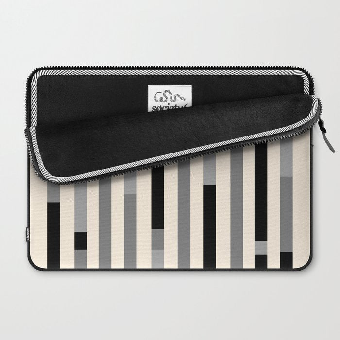 Mid Century Modern Modular Stripes in Black, Gray, and Almond Cream Laptop Sleeve Gallery Image 2