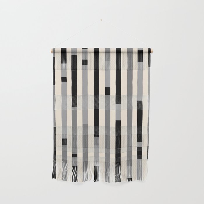 Mid Century Modern Modular Stripes in Black, Gray, and Almond Cream Wall Hanging Gallery Image 1