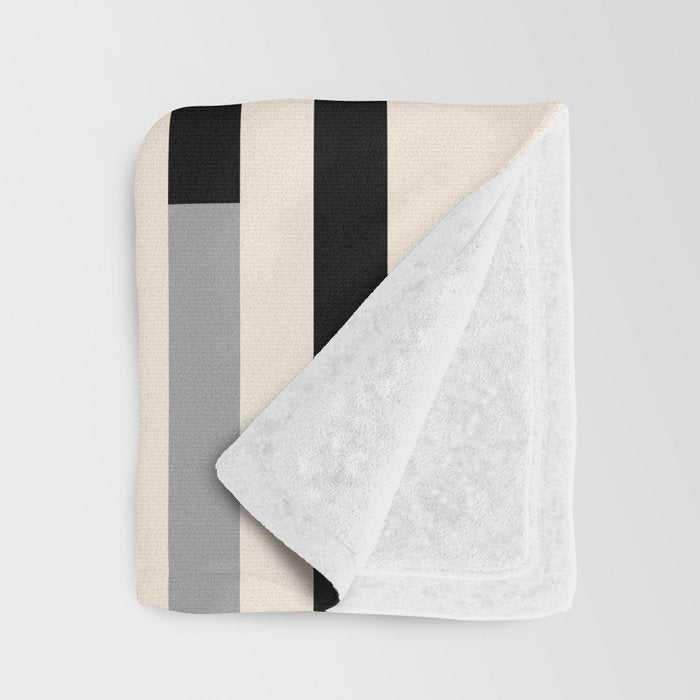 Mid Century Modern Modular Stripes in Black, Gray, and Almond Cream Throw Blanket Gallery Image 3