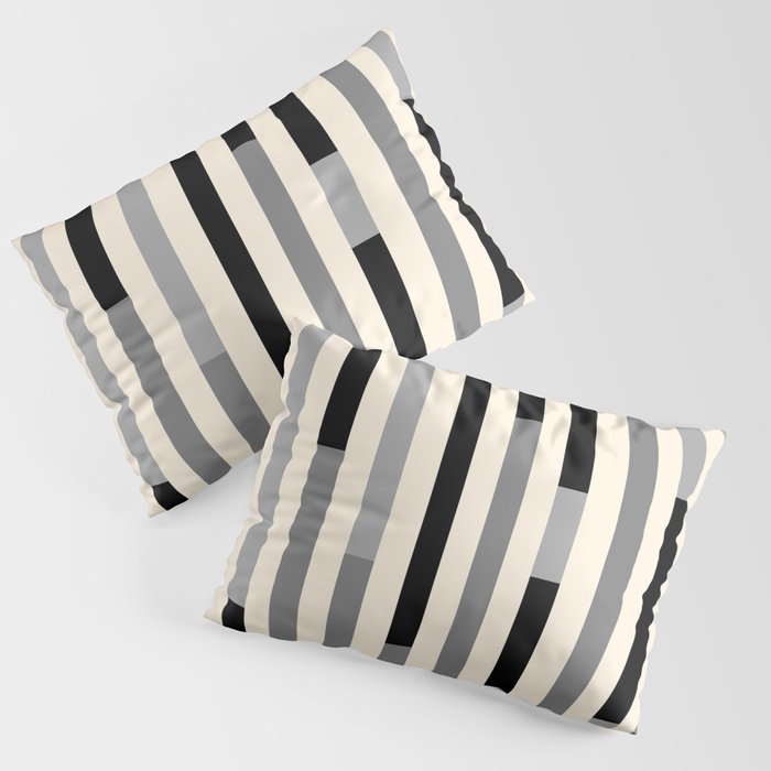 Mid Century Modern Modular Stripes in Black, Gray, and Almond Cream Pillow Sham Gallery Image 3