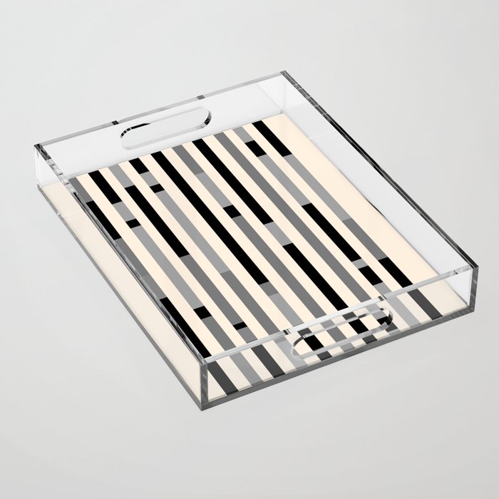 Mid Century Modern Modular Stripes in Black, Gray, and Almond Cream Acrylic Tray Gallery Image 1
