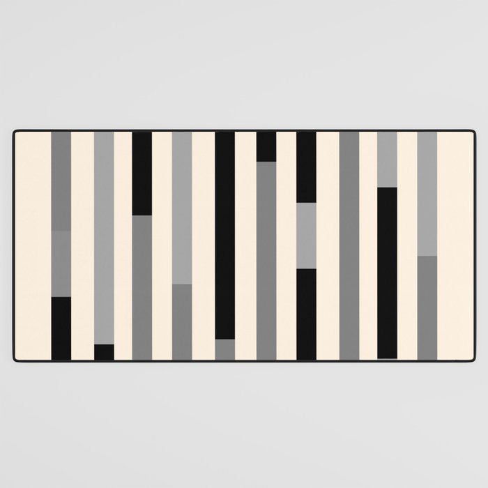 Mid Century Modern Modular Stripes in Black, Gray, and Almond Cream Desk Mat Gallery Image 3