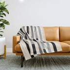 Mid Century Modern Modular Stripes in Black, Gray, and Almond Cream Throw Blanket Gallery Image 1