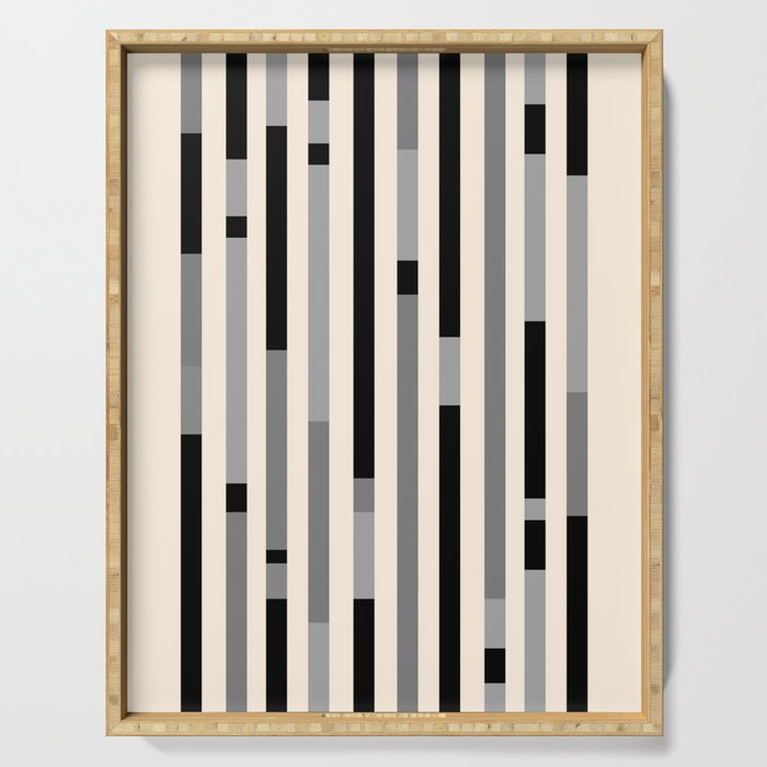 Mid Century Modern Modular Stripes in Black, Gray, and Almond Cream Serving Tray Gallery Image 1