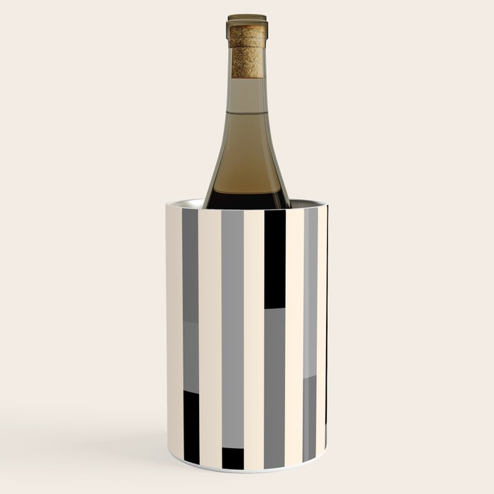 Mid Century Modern Modular Stripes in Black, Gray, and Almond Cream Wine Chiller Gallery Image 2