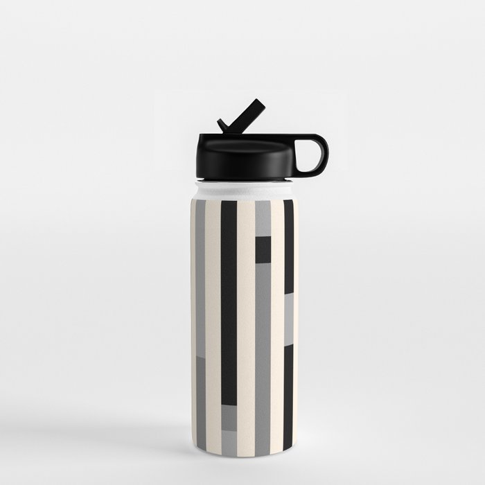 Mid Century Modern Modular Stripes in Black, Gray, and Almond Cream Water Bottle Gallery Image 1