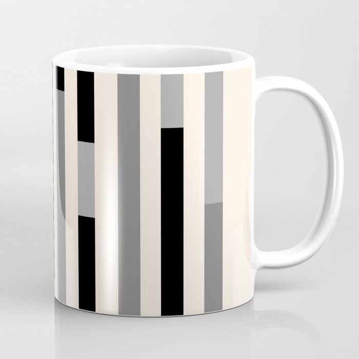 Mid Century Modern Modular Stripes in Black, Gray, and Almond Cream Coffee Mug Gallery Image 1