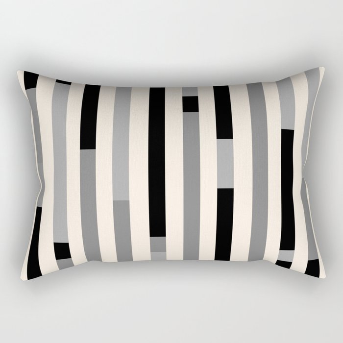 Mid Century Modern Modular Stripes in Black, Gray, and Almond Cream Rectangular Pillow Gallery Image 1
