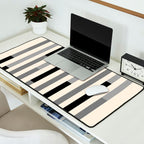 Mid Century Modern Modular Stripes in Black, Gray, and Almond Cream Desk Mat Gallery Image 2