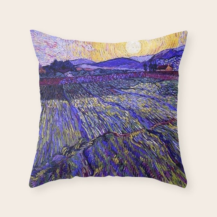 Lavender Fields with Rising Sun by Vincent van Gogh Throw Pillow Gallery Image 1