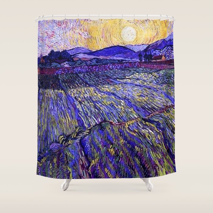 Lavender Fields with Rising Sun by Vincent van Gogh Shower Curtain Gallery Image 1