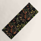 Vintage & Shabby Chic - vintage botanical wildflowers and berries on black Yoga Mat Gallery Image 1