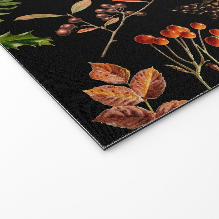 Vintage & Shabby Chic - vintage botanical wildflowers and berries on black Welcome Mat Gallery Image 2