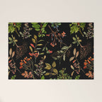 Vintage & Shabby Chic - vintage botanical wildflowers and berries on black Welcome Mat Gallery Image 1