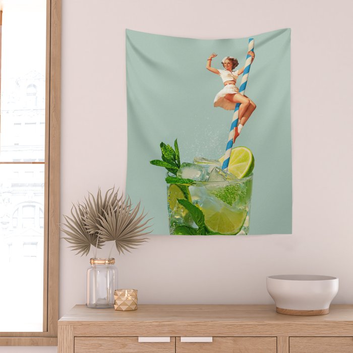 Retro Mojito Cocktail Wall Tapestry Gallery Image 2